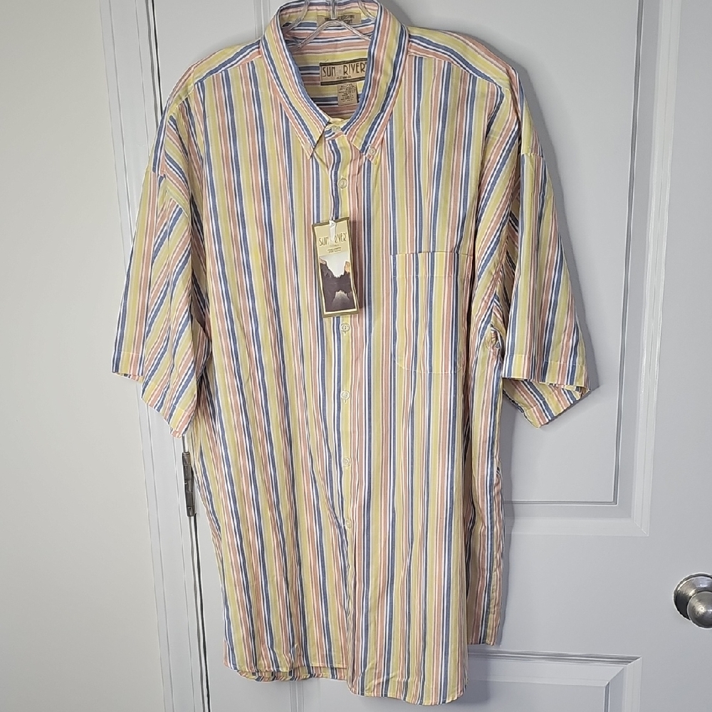 Sun River Men's Yellow‎ Multi-Stripe Short Sleeve Button-Down Shirt Size XL